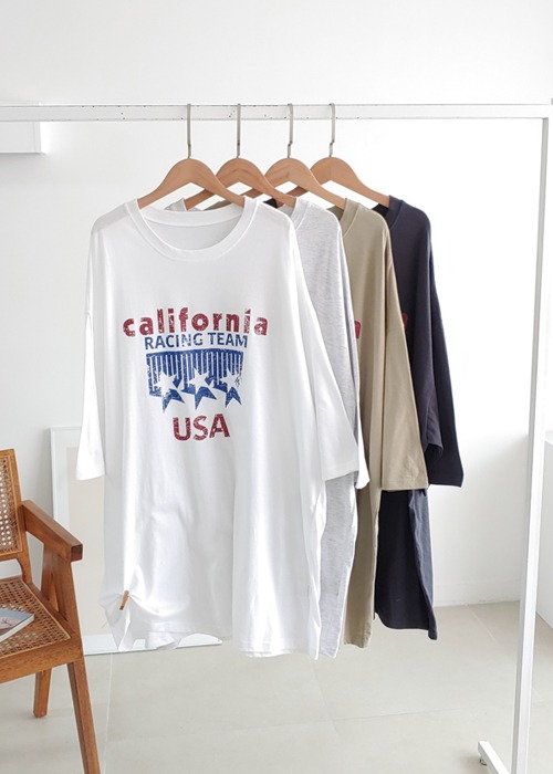 캘리포니아반팔곱 루즈핏 롱티셔츠